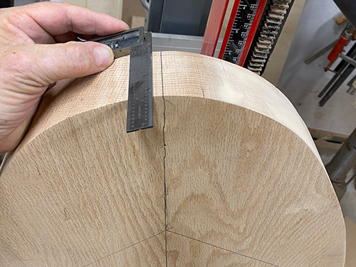 Drawing cut lines on side of stool seat blank