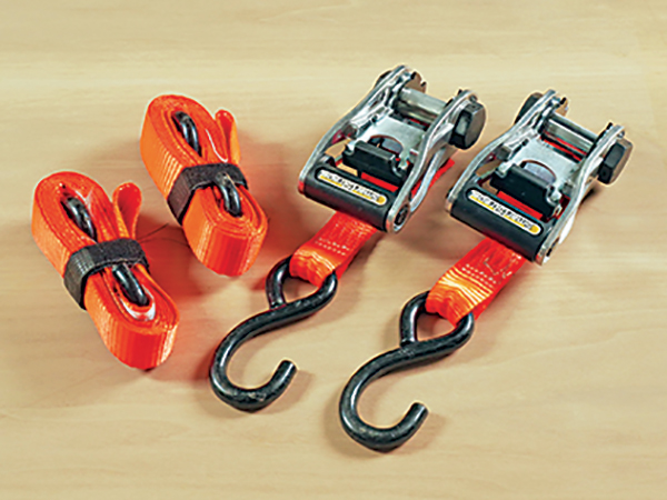 Orange ratcheting hold-down straps