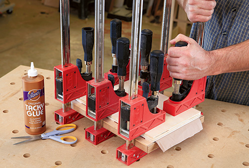 Clamping tambour door slats to canvas during glue-up