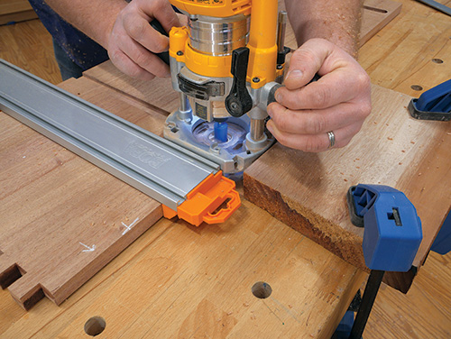 Tansu panel clamped against a stop block