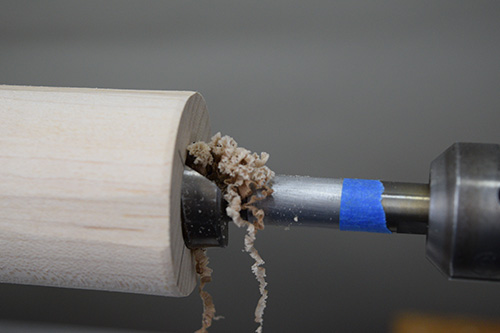Drilling hole in the center of toothpick holder blank