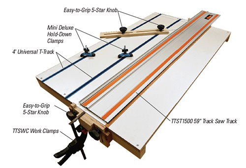 Marked diagram of jig made with table saw track