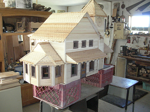 Scrap wood train station front view