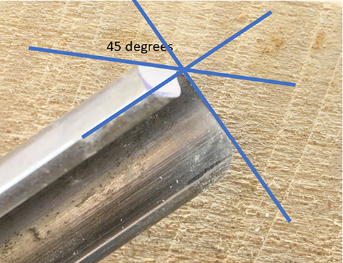 Diagram showing the angle of a spindle roughing gouge