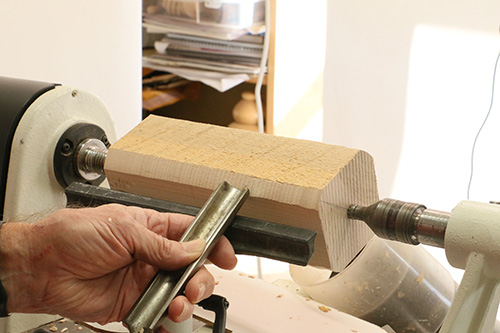 Starting cut on carving mallet blank