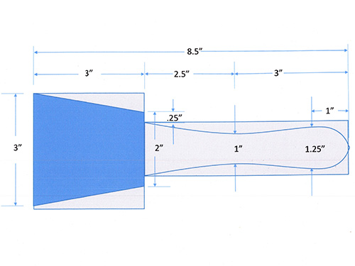 Marked drawing of a carving mallet