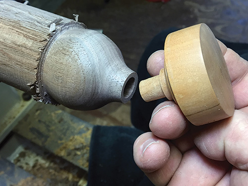 Fitting espresso tamper piece into rough turned knob