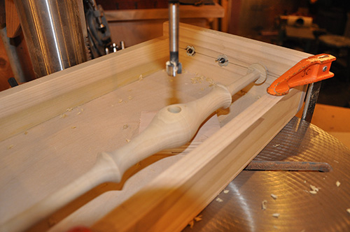 Adding mortise to stretcher using drill jig