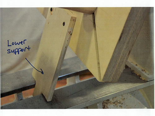 Lower support on front section of Keith Rowley’s drilling jig