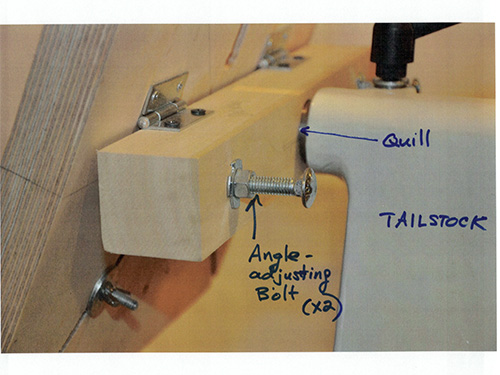 Adjustable portion of the back section of Keith Rowley’s lathe drilling jig