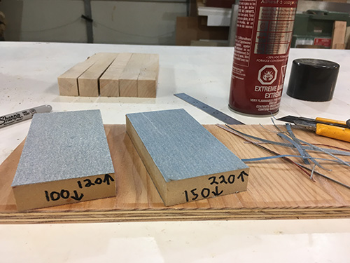 Example of shop-made sanding blocks with different grits