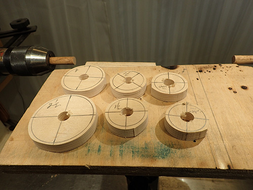 Different sized waste blocks for turning
