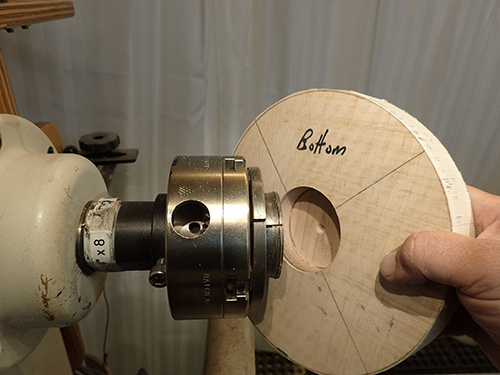 Attaching lamp base blank to lathe