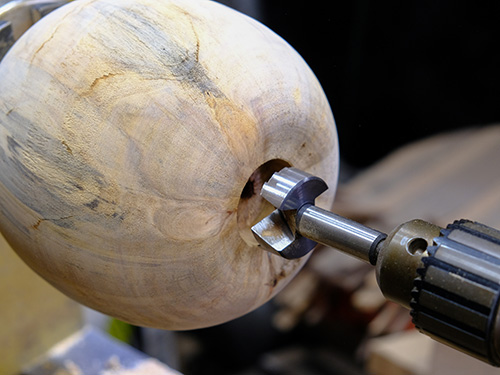 Drilling out center of pumpkin turning blank