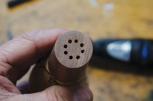 Cut circle of holes in the end of salt shaker