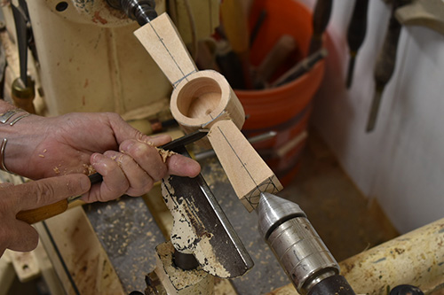 Mounting tea strainer on a lathe