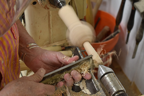 Rounding tea strainer handle with roughing gouge