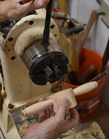 Mounting tea strainer cup on lathe