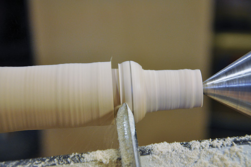 Using spindle gouge to cut beading for mallet