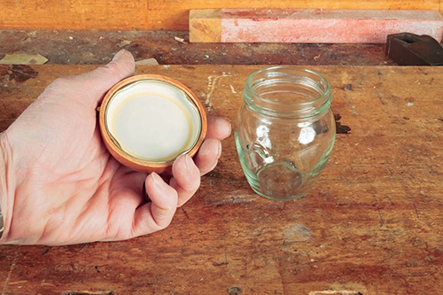 Nice-looking jar with a screw lid? Turn a wood lid with a recess that the metal one press fits into, and you’ve made yourself a new jar.