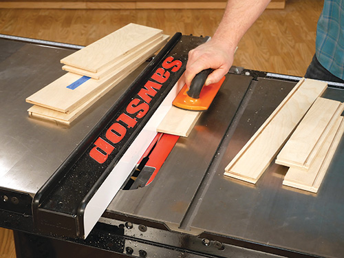 Cutting upper and lower drawer fronts for tool chest at table saw