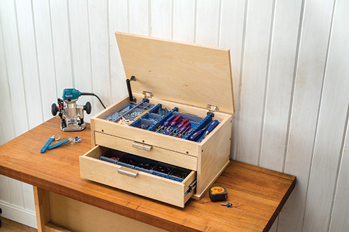 Completed and finished open two-drawer tool chest