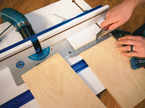 Preparing plywood veneer with a razor cut before routing