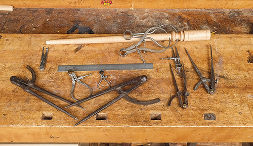 Collection of measuring tools for woodturning
