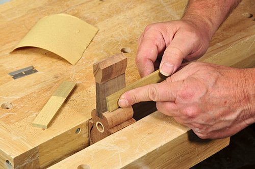 Sticky-backed PSA sandpaper stuck to a short piece of wood makes a sanding stick that’s very effective for smoothing the sides of the uke’s neck, as well as convex surfaces on the body.