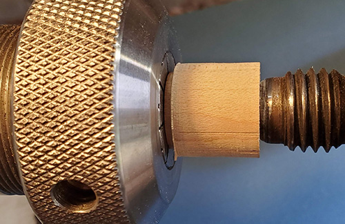 Mounting upper finial blank in lathe