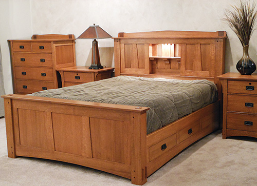 Arts and crafts-style bedroom set built from white oak