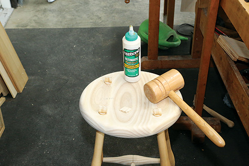 Titebond bottle on assembled Windsor stool