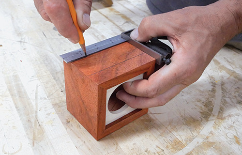 Marking dowel positions on wireless speaker box