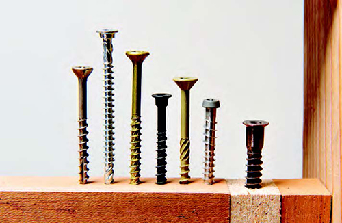 Modern screw thread designs (left to right): QuickCutter, lead spiral, cross-cut, Hi-Lo, CEE, reverse and Euro screw.