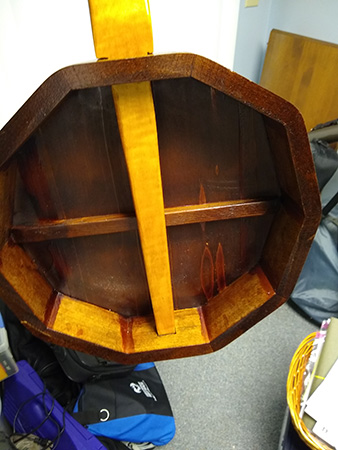 Rear view of base of wooden bajo