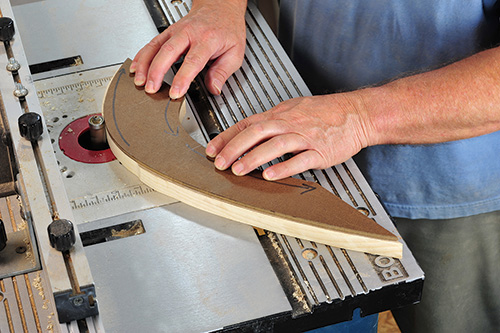 Using template to guide cut for music stand foot