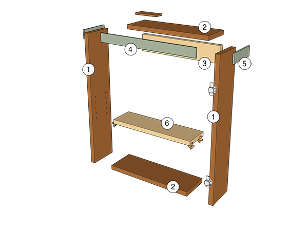 Exploded view of wall cabinet casework