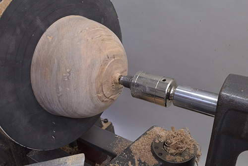 Bowl turning held in place with jam chuck