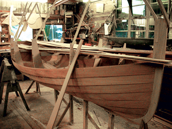  An as-yet unfinished clinker-built dinghy of Fijian mahogany was Peter Freebody’s last project.