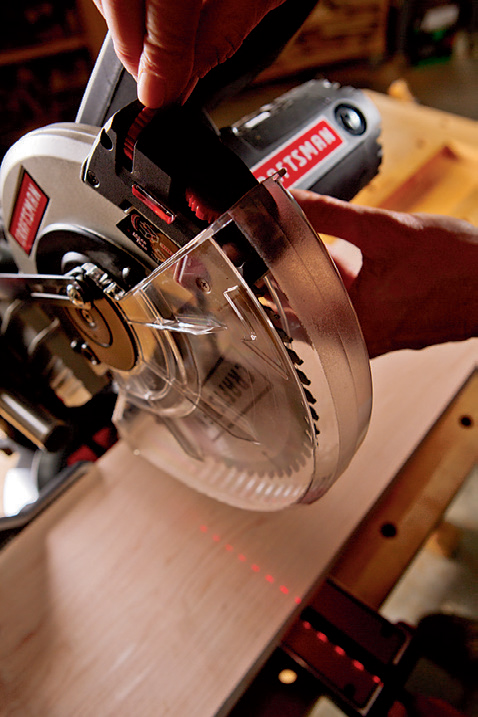 Craftsman’s laser guide illuminates the blade path to help line up cuts. It adjusts easily without tools.