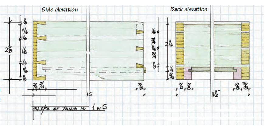 Drawing of laptop desk drawer