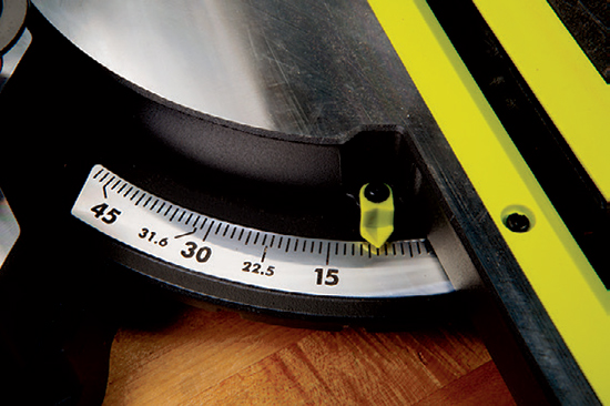 RYOBI provides a bright, easy-to-read miter scale and a pointer that hugs the scale closely for improved accuracy.