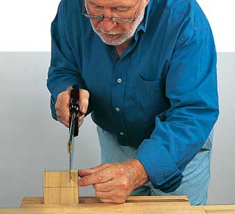 Once you've completed Cut 4, you're ready to reposition yourself and saw the vertical cuts for the two edges of the tenon.