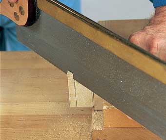 Return to the bench hook when you are ready to saw the miter on the tenon.