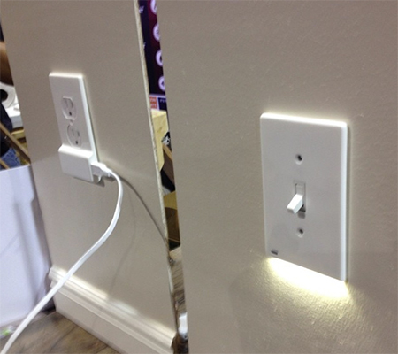 The upcoming USB charger cover plate (left) and switch plate night light (right).