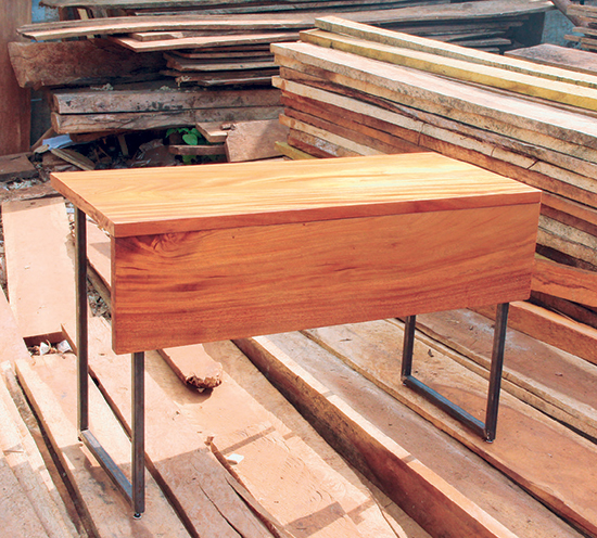 The “Help Desk No. 1” is made from African mahogany and steel legs. 